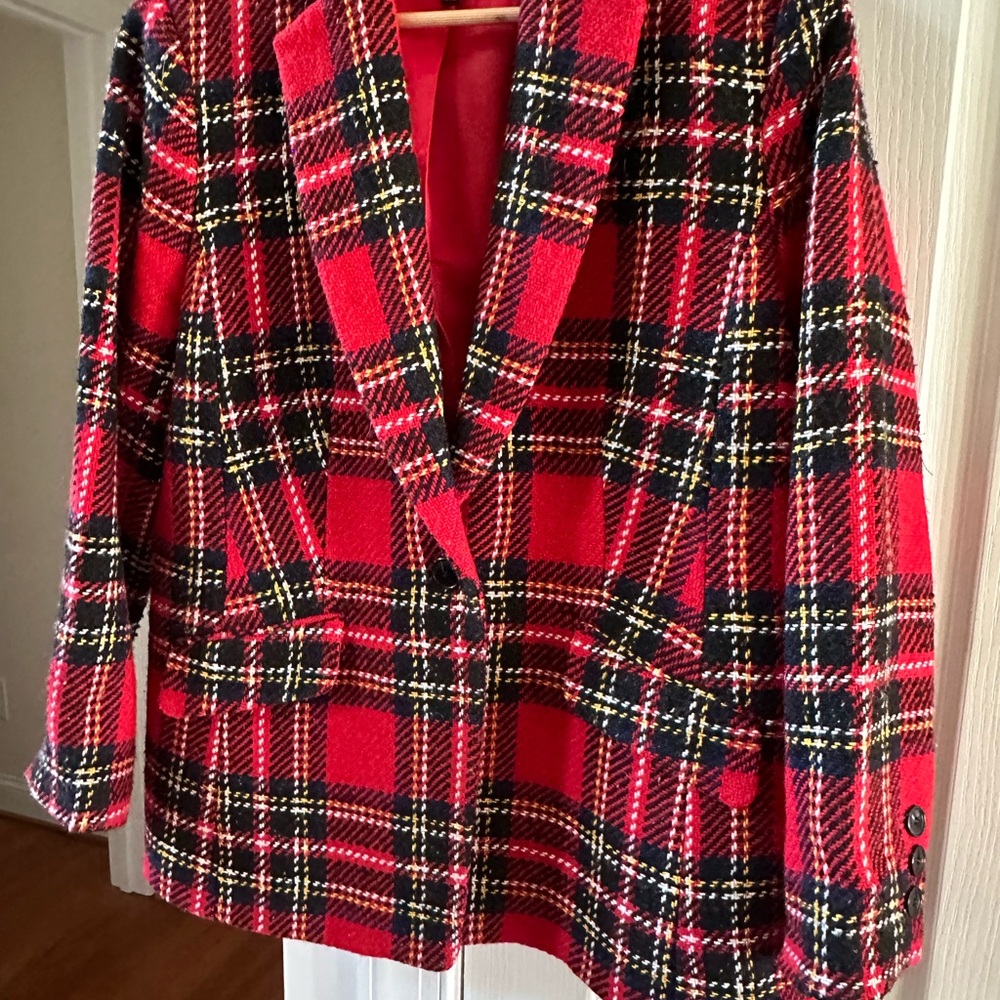 Talbots Red and Black Plaid Blazer with Tailored Silhouette - Picture 5 of 5